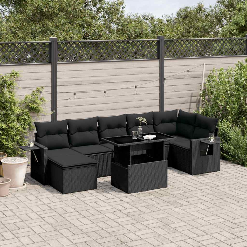 Set Divani da Giardino con Cuscini 8 pz Nero in Polyrattan - homemem39