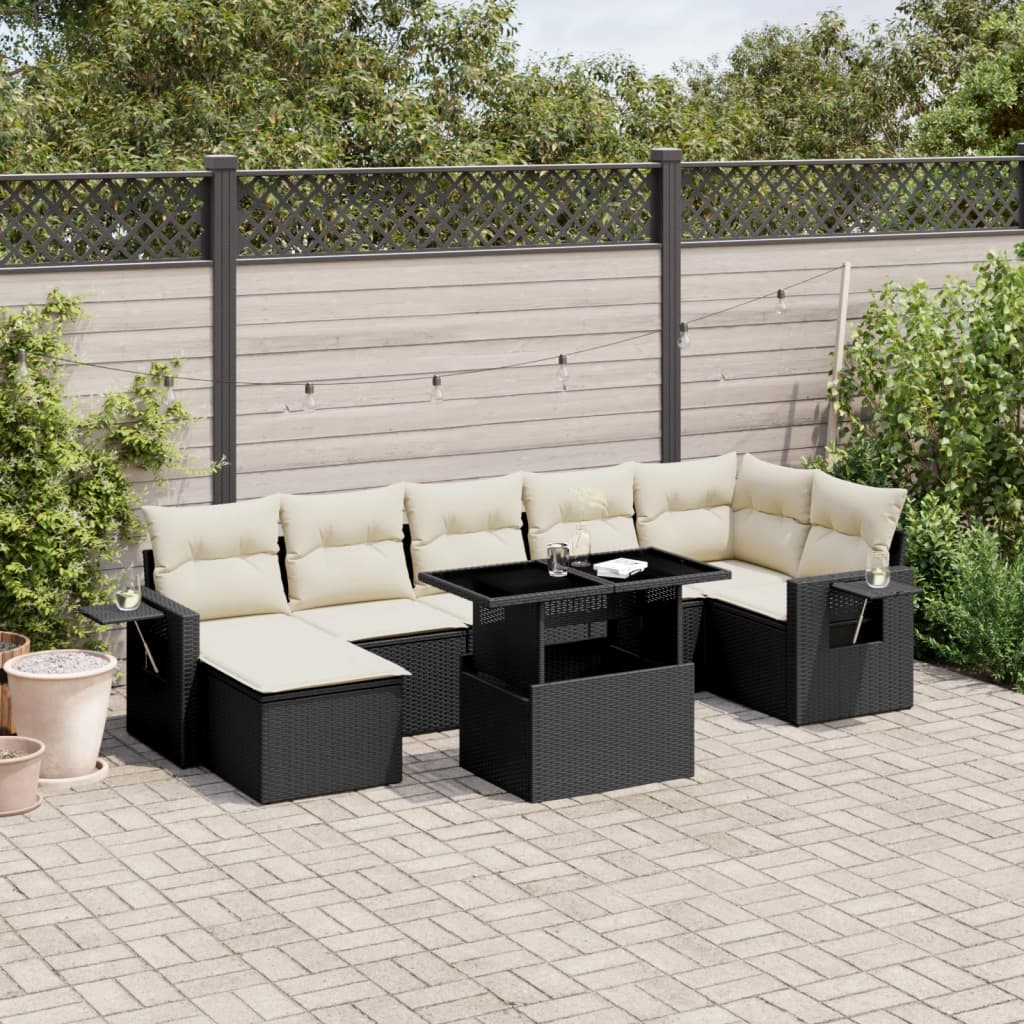Set Divani da Giardino con Cuscini 8 pz Nero in Polyrattan - homemem39