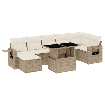 Set Divano da Giardino 8 pz con Cuscini Beige in Polyrattan - homemem39