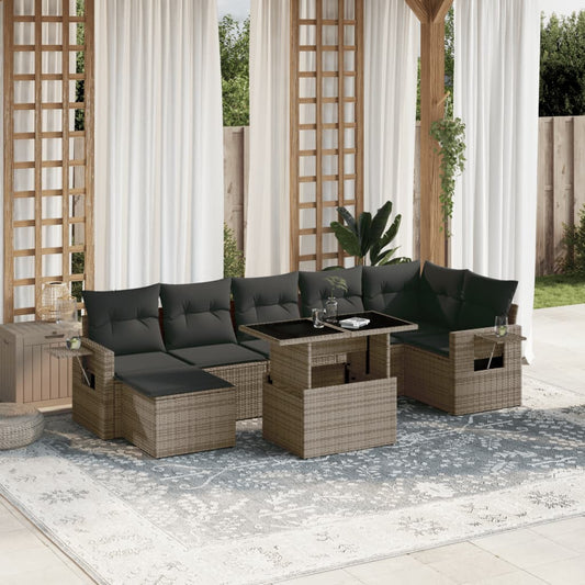 Set Divano da Giardino 8 pz con Cuscini Grigio in Polyrattan - homemem39