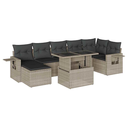 Set Divano da Giardino 8pz con Cuscini Grigio Chiaro Polyrattan