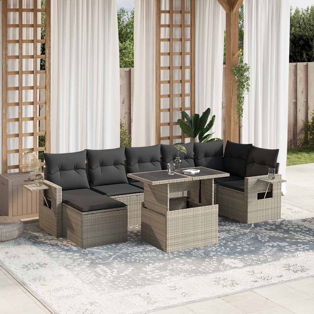 Set Divano da Giardino 8pz con Cuscini Grigio Chiaro Polyrattan - homemem39
