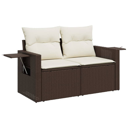 8 pc Garden Sofa Set with Brown Polyrattan Cushions