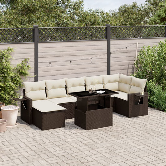 Set Divani da Giardino 8 pz con Cuscini Marrone in Polyrattan - homemem39