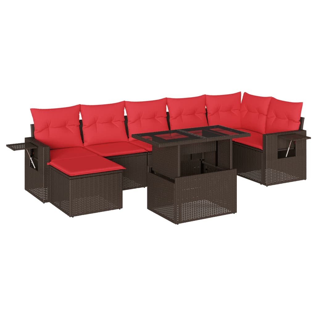 Set Divani da Giardino 8 pz con Cuscini Marrone in Polyrattan