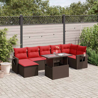 Set Divani da Giardino 8 pz con Cuscini Marrone in Polyrattan