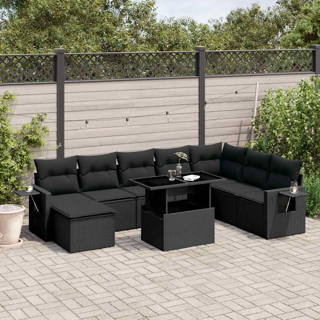 Set Divani da Giardino con Cuscini 8 pz Nero in Polyrattan - homemem39