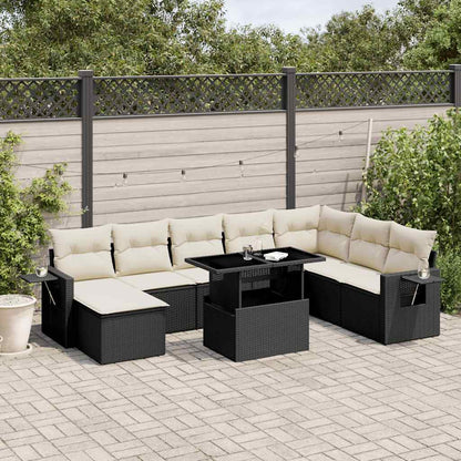 Set Divani da Giardino con Cuscini 8 pz Nero in Polyrattan | homemem39