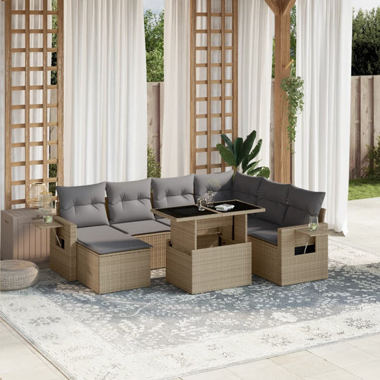 Set Divano da Giardino 8 pz con Cuscini Beige in Polyrattan - homemem39