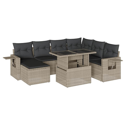 Set Divano da Giardino 8pz con Cuscini Grigio Chiaro Polyrattan