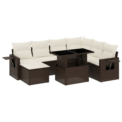 Set Divani da Giardino 8 pz con Cuscini Marrone in Polyrattan