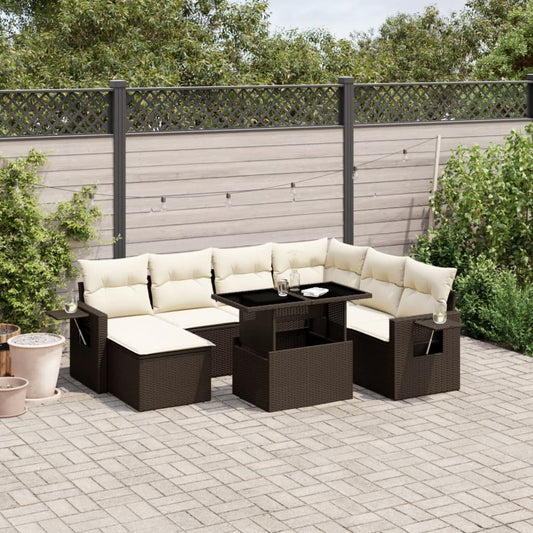 Set Divani da Giardino 8 pz con Cuscini Marrone in Polyrattan - homemem39