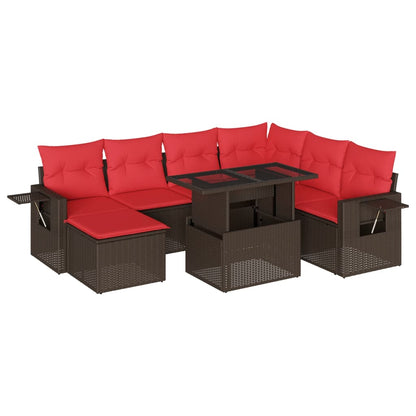 Set Divani da Giardino 8 pz con Cuscini Marrone in Polyrattan