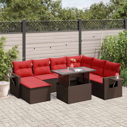 Set Divani da Giardino 8 pz con Cuscini Marrone in Polyrattan