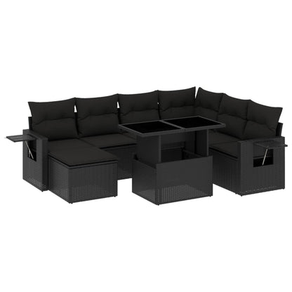 Set Divani da Giardino 9 pz con Cuscini Nero in Polyrattan