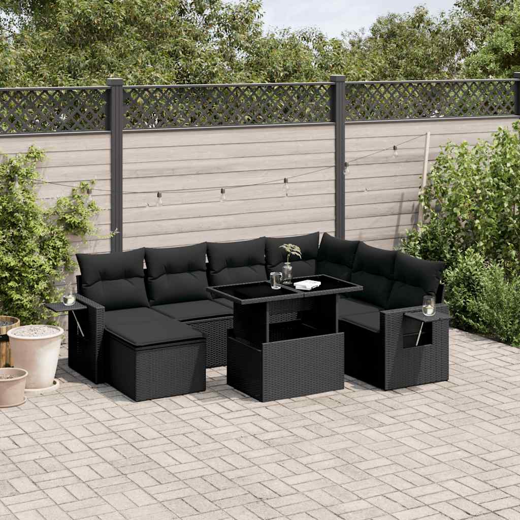 Set Divani da Giardino 9 pz con Cuscini Nero in Polyrattan - homemem39