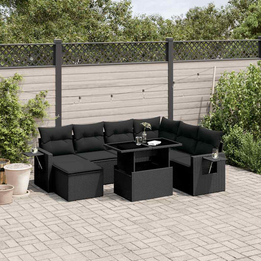 Set Divani da Giardino 9 pz con Cuscini Nero in Polyrattan - homemem39
