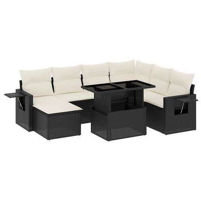 Set Divani da Giardino 9 pz con Cuscini Nero in Polyrattan