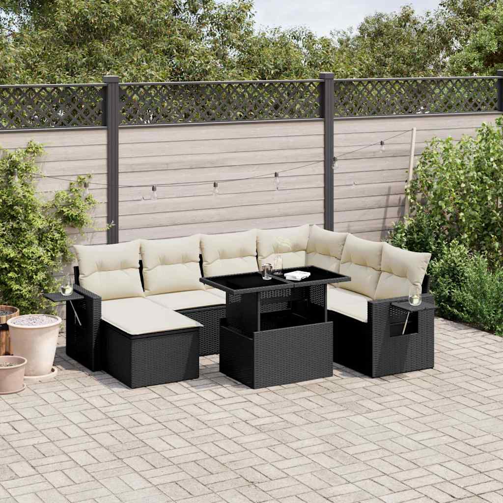 Set Divani da Giardino 9 pz con Cuscini Nero in Polyrattan - homemem39
