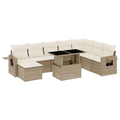 Set Divano da Giardino 9 pz con Cuscini Beige in Polyrattan - homemem39