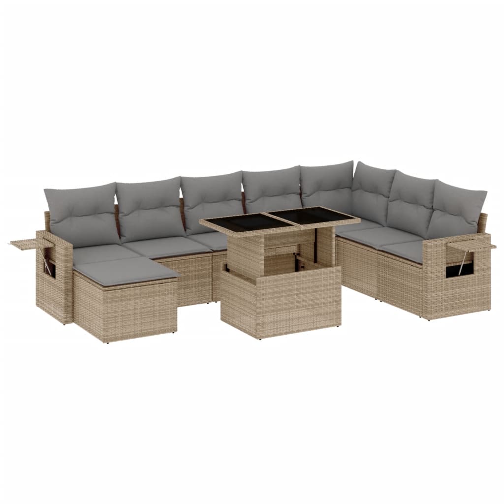 Set Divano da Giardino 9 pz con Cuscini Beige in Polyrattan - homemem39