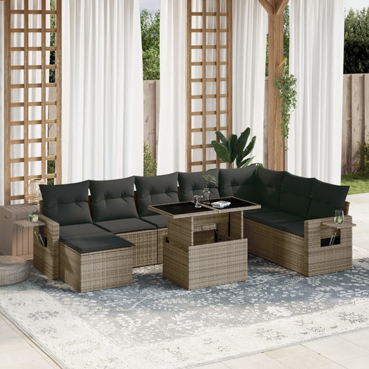 Set Divano da Giardino 9 pz con Cuscini Grigio in Polyrattan - homemem39