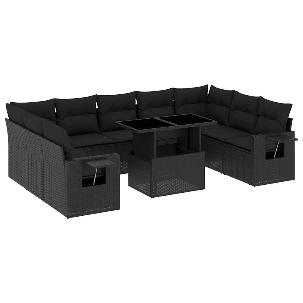 Set Divani da Giardino 10pz con Cuscini in Polyrattan Nero | homemem39