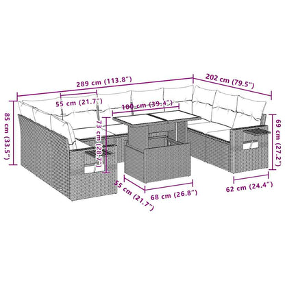 Set Divani da Giardino 10pz con Cuscini in Polyrattan Nero | homemem39