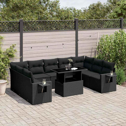 Set Divani da Giardino 10pz con Cuscini in Polyrattan Nero - homemem39