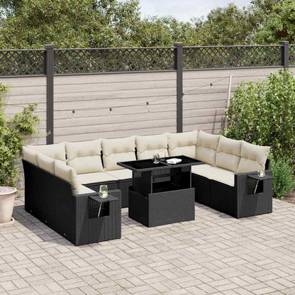 Set Divani da Giardino 10pz con Cuscini in Polyrattan Nero - homemem39