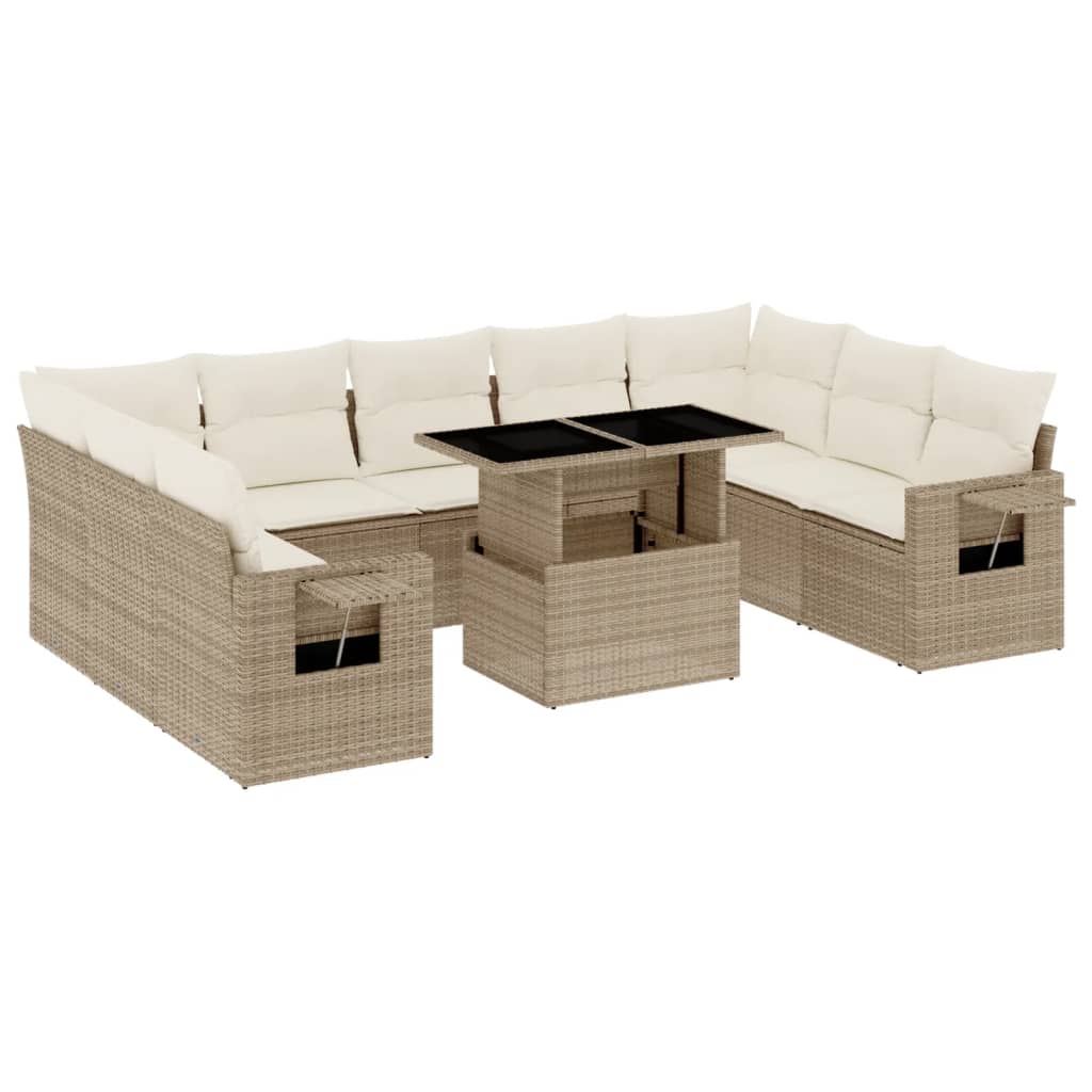 Set Divano da Giardino 10 pz con Cuscini Beige in Polyrattan - homemem39