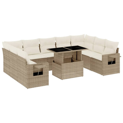 Set Divano da Giardino 10 pz con Cuscini Beige in Polyrattan - homemem39
