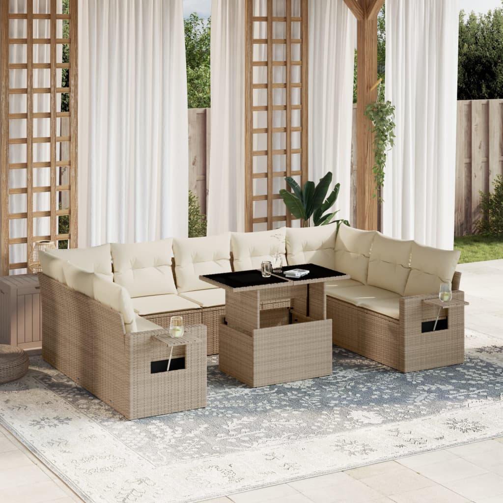 Set Divano da Giardino 10 pz con Cuscini Beige in Polyrattan - homemem39