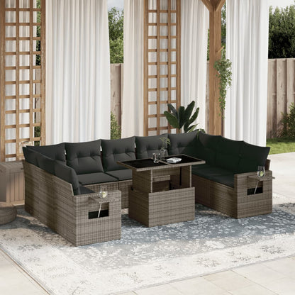 Set Divano da Giardino 10 pz con Cuscini Grigio in Polyrattan - homemem39