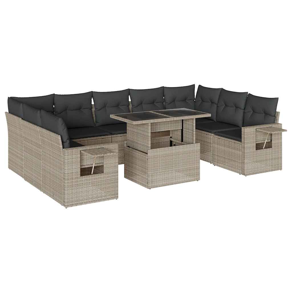 Set Divano Giardino 10 pz con Cuscini Grigio Chiaro Polyrattan | homemem39