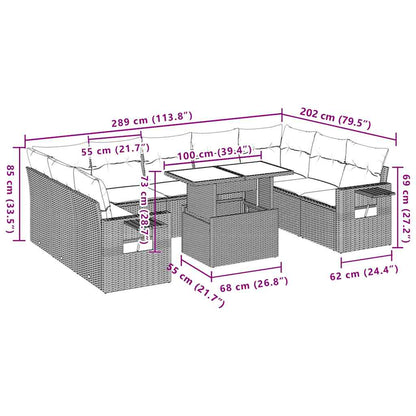 Set Divano Giardino 10 pz con Cuscini Grigio Chiaro Polyrattan | homemem39