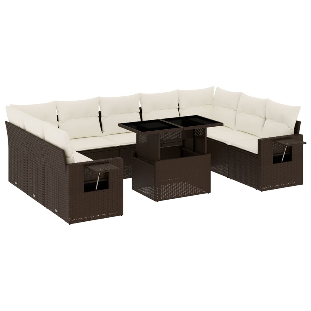 Set Divani da Giardino 10pz con Cuscini in Polyrattan Marrone