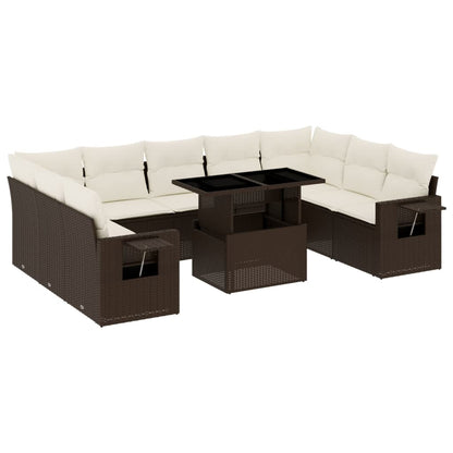 Set Divani da Giardino 10pz con Cuscini in Polyrattan Marrone - homemem39