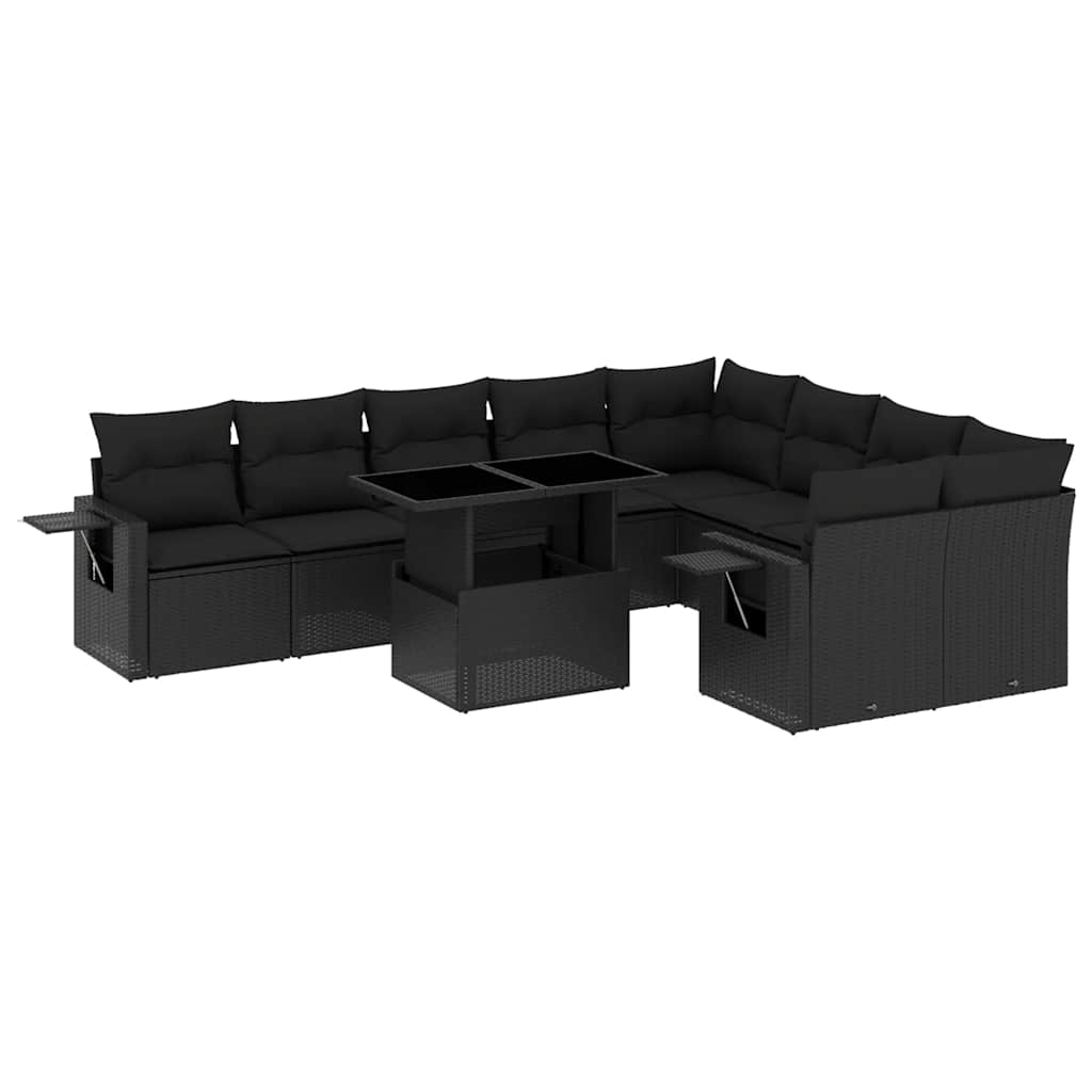 Set Divani da Giardino 10pz con Cuscini in Polyrattan Nero | homemem39