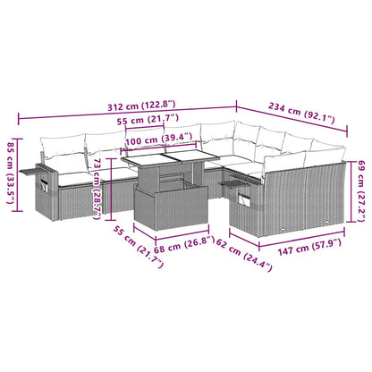 Set Divani da Giardino 10pz con Cuscini in Polyrattan Nero | homemem39