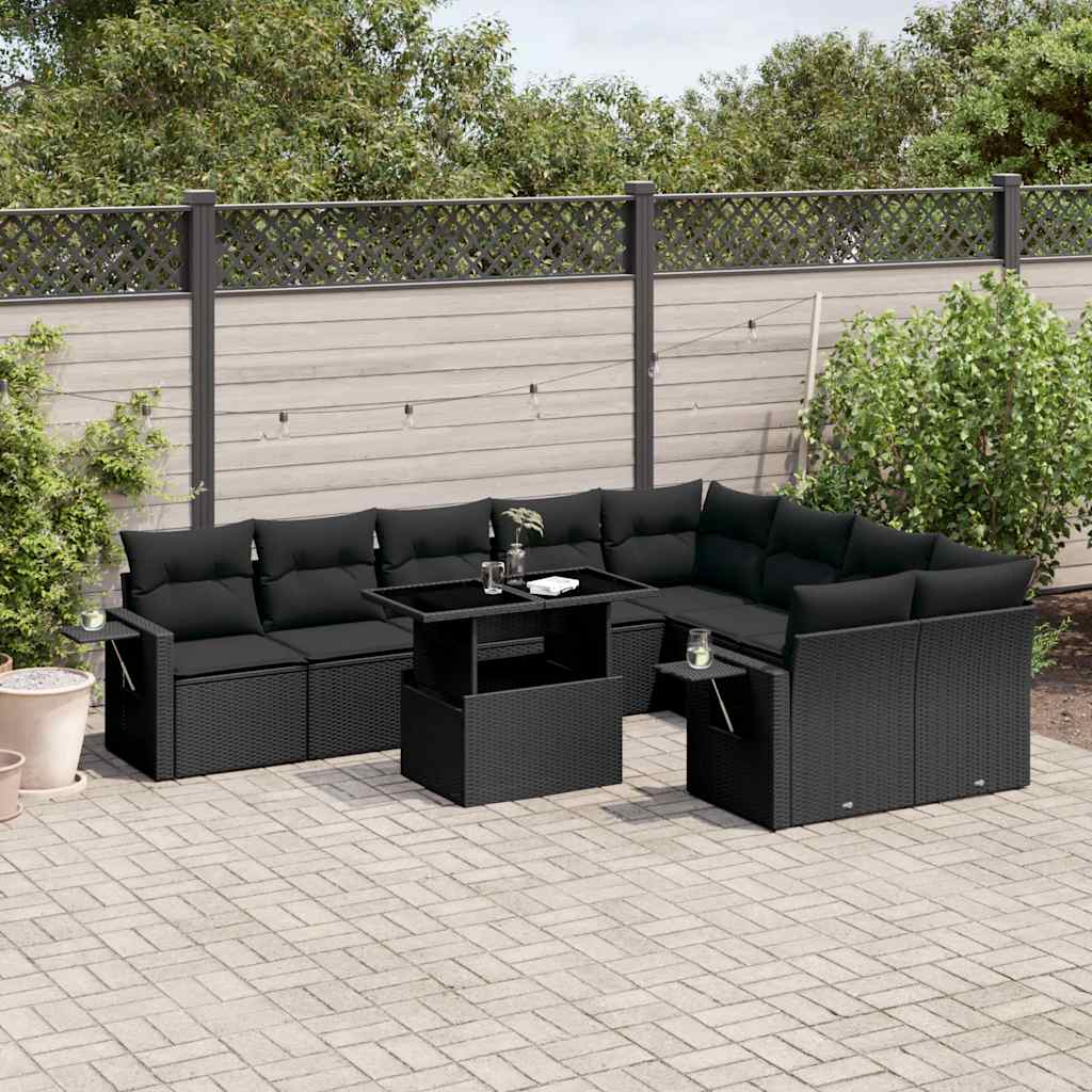 Set Divani da Giardino 10pz con Cuscini in Polyrattan Nero - homemem39