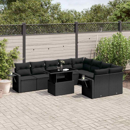 Set Divani da Giardino 10pz con Cuscini in Polyrattan Nero - homemem39