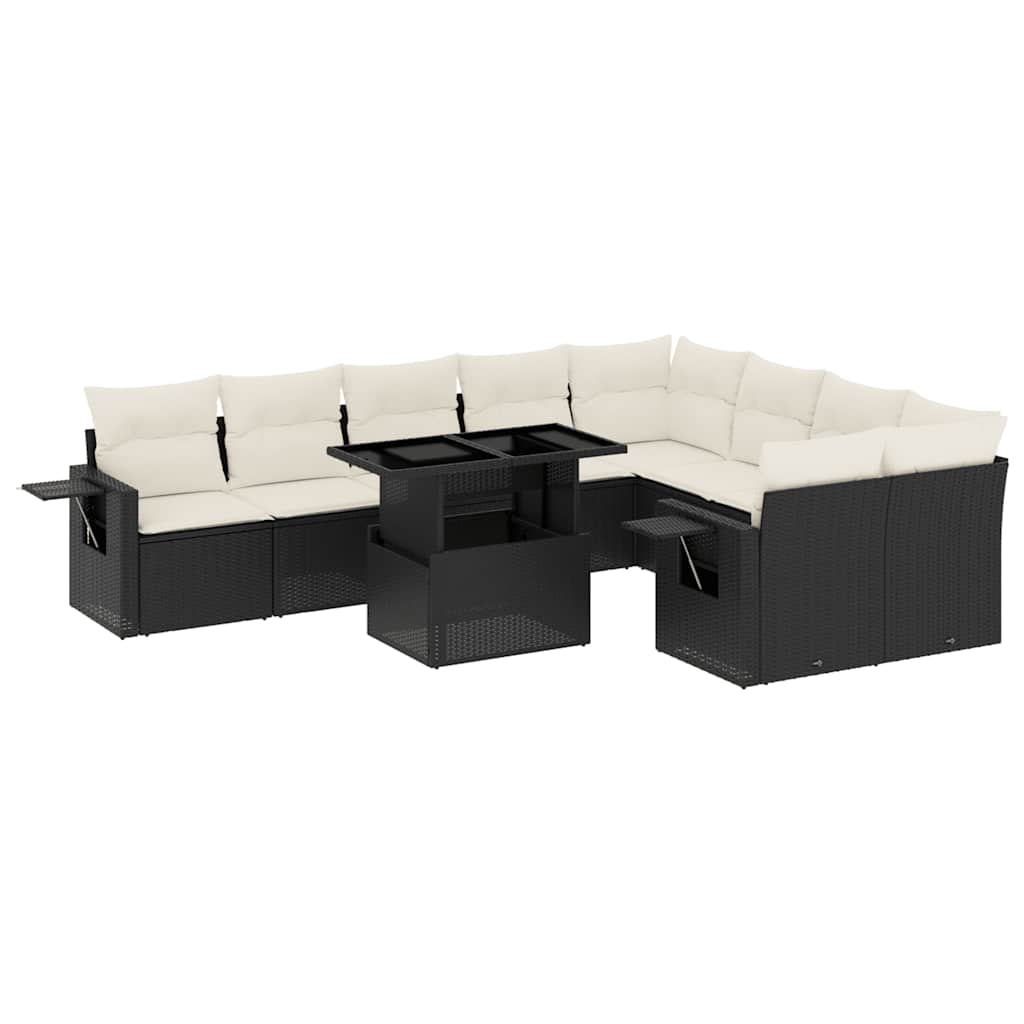 Set Divani da Giardino 10pz con Cuscini in Polyrattan Nero | homemem39