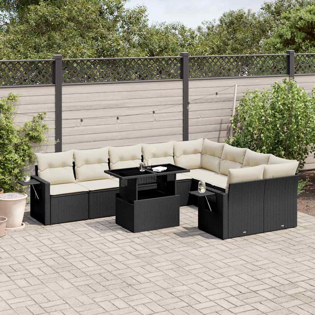 Set Divani da Giardino 10pz con Cuscini in Polyrattan Nero | homemem39