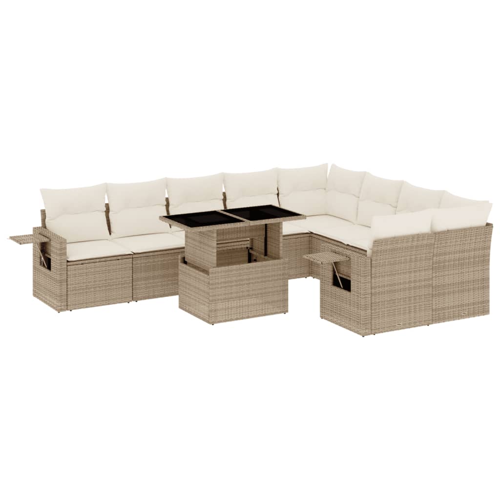 Set Divano da Giardino 10 pz con Cuscini Beige in Polyrattan