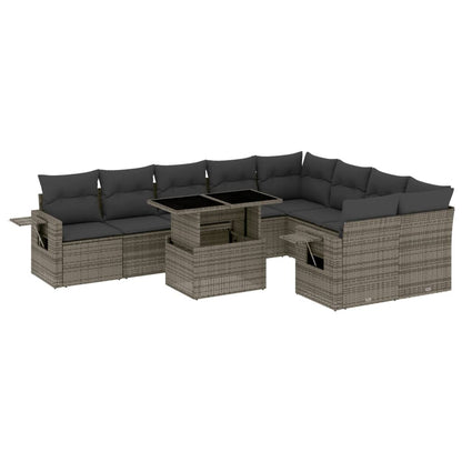 Set Divano da Giardino 10 pz con Cuscini Grigio in Polyrattan