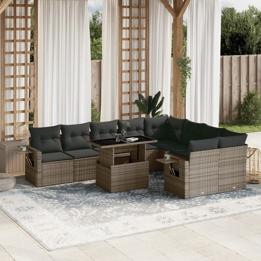 Set Divano da Giardino 10 pz con Cuscini Grigio in Polyrattan - homemem39