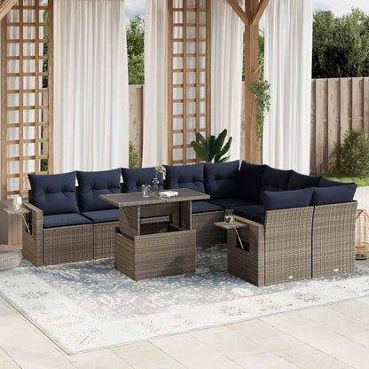 Set Divani da Giardino 10 pz con Cuscini Grigio in Polyrattan | homemem39
