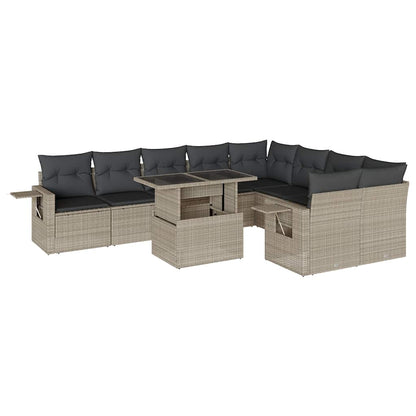 Set Divano Giardino 10 pz con Cuscini Grigio Chiaro Polyrattan | homemem39