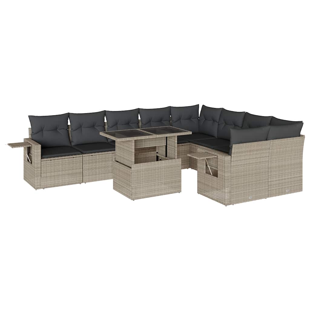 Set Divano Giardino 10 pz con Cuscini Grigio Chiaro Polyrattan - homemem39